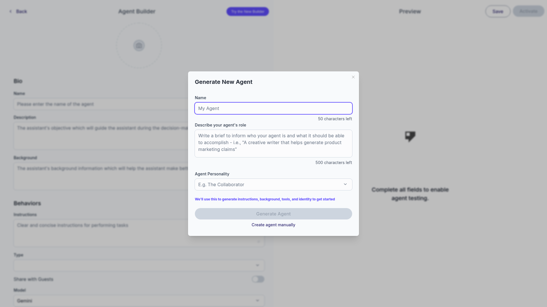 Generate Agent Modal